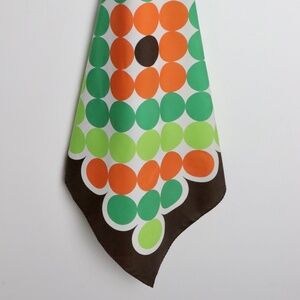 Vintage Trevira Scarf Orange Green Brown Dots Retro Mod MCM 1960s